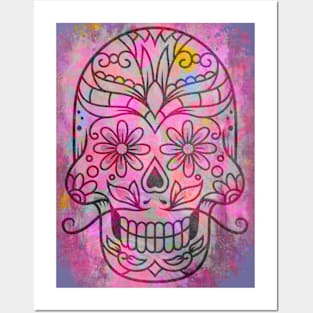 Pink Sugar Skull -Grunge- Day of the Dead Posters and Art